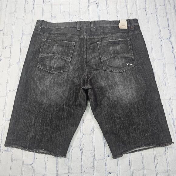 Free Planet MENS SIZE 44 Shorts Gray Denim Jeans Raw Hem Baggy - Picture 7 of 11